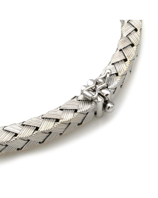 Basket Weave Bangle Bracelet with Diamond Pave Stations